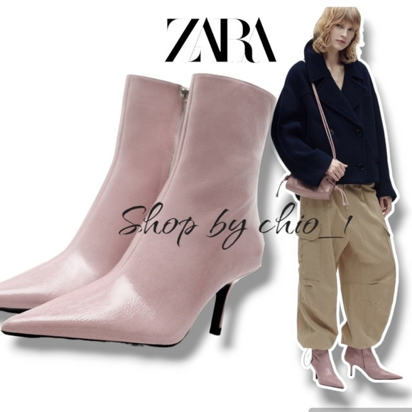 ZARA LEATHER ANKLE BOOTS WITH POINTED TOE bloggers favorite